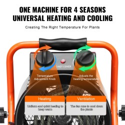 Kasvihuonelämmitin 2000W pieniin ja keskisuuriin kasvihuoneisiin IP24 roiskesuoja 2-nopeutta teräsrunko kannettava