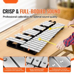 Ksylofoni ja kellopeli 30-koskettiminen alumiinikielillä puupohjalla ääniala G5–C8 sisältää nuijat ja kantolaukun