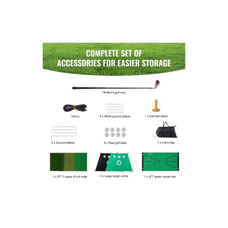 Golfharjoitusverkko 10x7 jalkaa 420D Oxford kangas lasikuitutangot sisä ja ulkokäyttöön kolme kohdealuetta