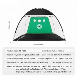 Golfharjoitusverkko 10x7 jalkaa 420D Oxford kangas lasikuitutangot sisä ja ulkokäyttöön kolme kohdealuetta