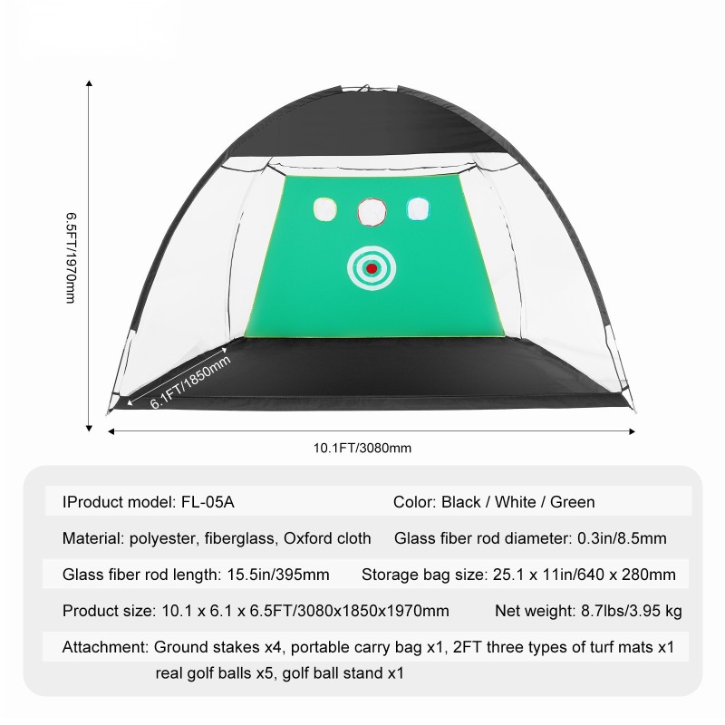 Golfin harjoitusverkko 10x7 jalkaa 420D oxfordkangas sisä ja ulkokäyttöön kohteilla kantolaukulla