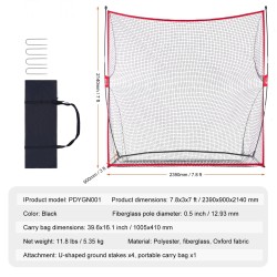 Golfin harjoitusverkko polyesteri lasikuitutangot 2390x900x2140 mm sisä- ja ulkokäyttöön