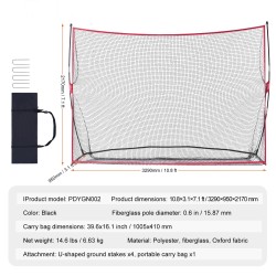 Golf-harjoitusverkko 3,29×0,95×2,17 m polyesteri Oxford-kangas lasikuiturunko kantolaukku