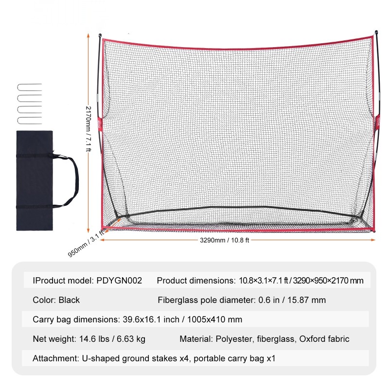 Golf-harjoitusverkko 3,29×0,95×2,17 m polyesteri Oxford-kangas lasikuiturunko kantolaukku