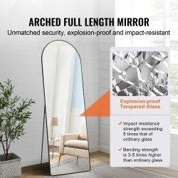 Kaareva kokovartalopeili 1650×558 mm karkaistu lasi alumiinikehys telineellä musta