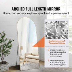 Täyspitkä kaareva lattiapeili räjähdyssuojatulla karkaistulla lasilla alumiinikehyksellä 180 x 76 cm