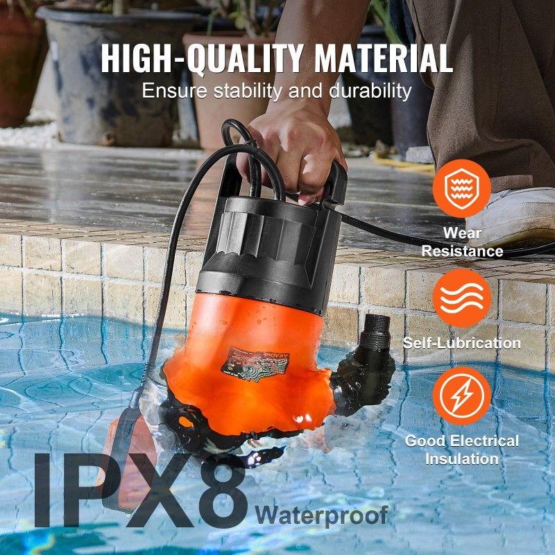 Upotettava kuivatuspumppu nailon lasikuitu 700 watin 15700 litraa tunnissa 10 metrin nostokorkeus