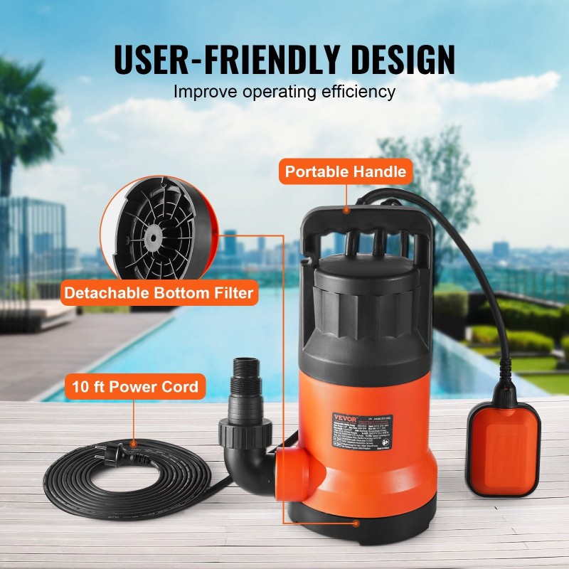 Upotettava yleispumppu 400 W 9500 l/h 7,9 m nostokorkeus nailon ja lasikuitu