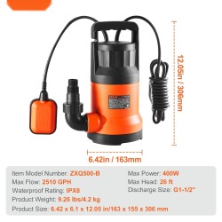 Upotettava yleispumppu 400 W 9500 l/h 7,9 m nostokorkeus nailon ja lasikuitu