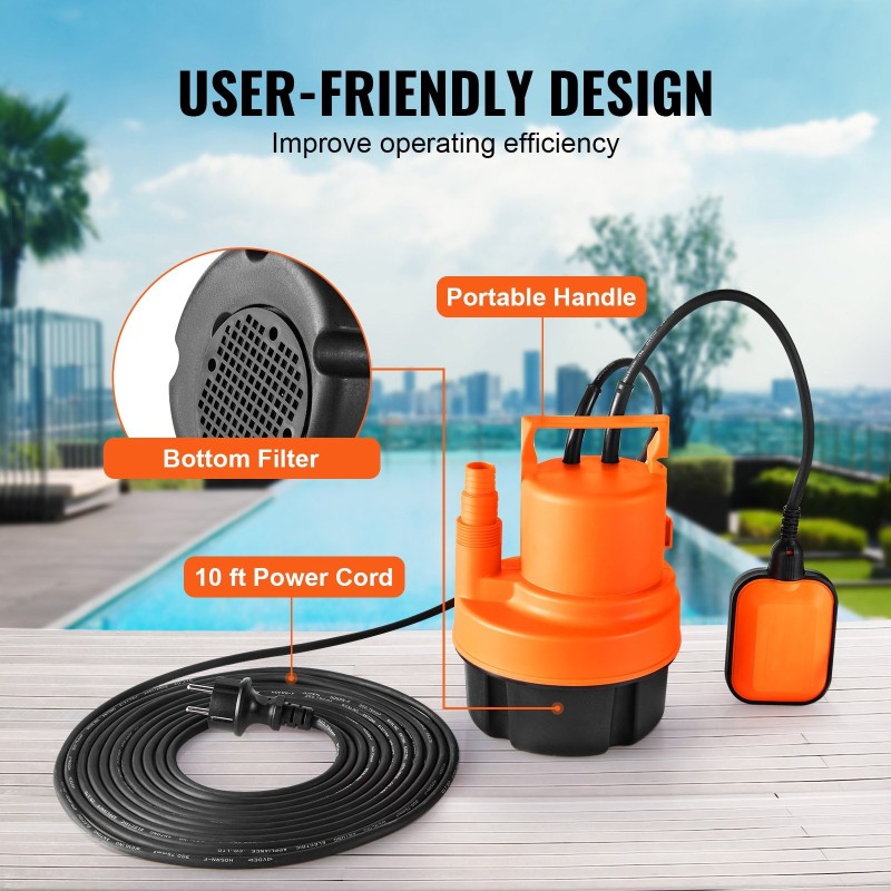 Upotettava käyttövesipumppu 320 W 6000 l/h 7 m nostokorkeus nailoni- ja lasikuiturunko