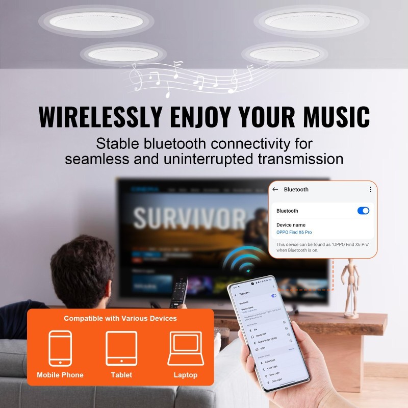 Kattokaiutinpakkaus Bluetoothilla 4 kpl 16,5 cm 150W uppoasennettava