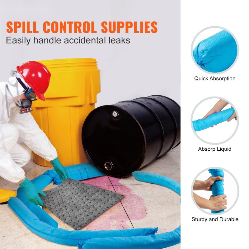 Imeytyssukat 76x1200 mm 12 kpl imevä materiaali uudelleenkäytettävä öljyille ja nesteille