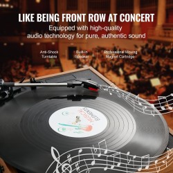 Hihnavetoinen kolminopeuksinen levysoitin 7/10/12 tuuman levyille sisäänrakennetulla kolmen watin kaiuttimella Bluetoothilla