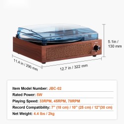 Levysoitin hihnavetoinen 3-nopeuksinen 7/10/12 tuuman vinyyleille sisäänrakennetut stereokaiuttimet