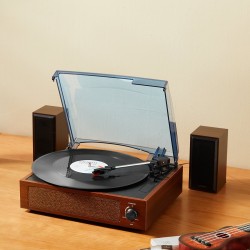 Levysoitin hihnavetoinen 3-nopeuksinen 7/10/12 tuuman vinyyleille sisäänrakennetut stereokaiuttimet