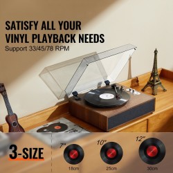 Vinylilevysoitin kolmenopeuksinen hihnavetoinen Bluetoothilla ja kymmenen watin stereokaiuttimilla
