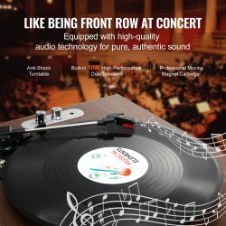 Vinylilevysoitin kolmenopeuksinen hihnavetoinen Bluetoothilla ja kymmenen watin stereokaiuttimilla