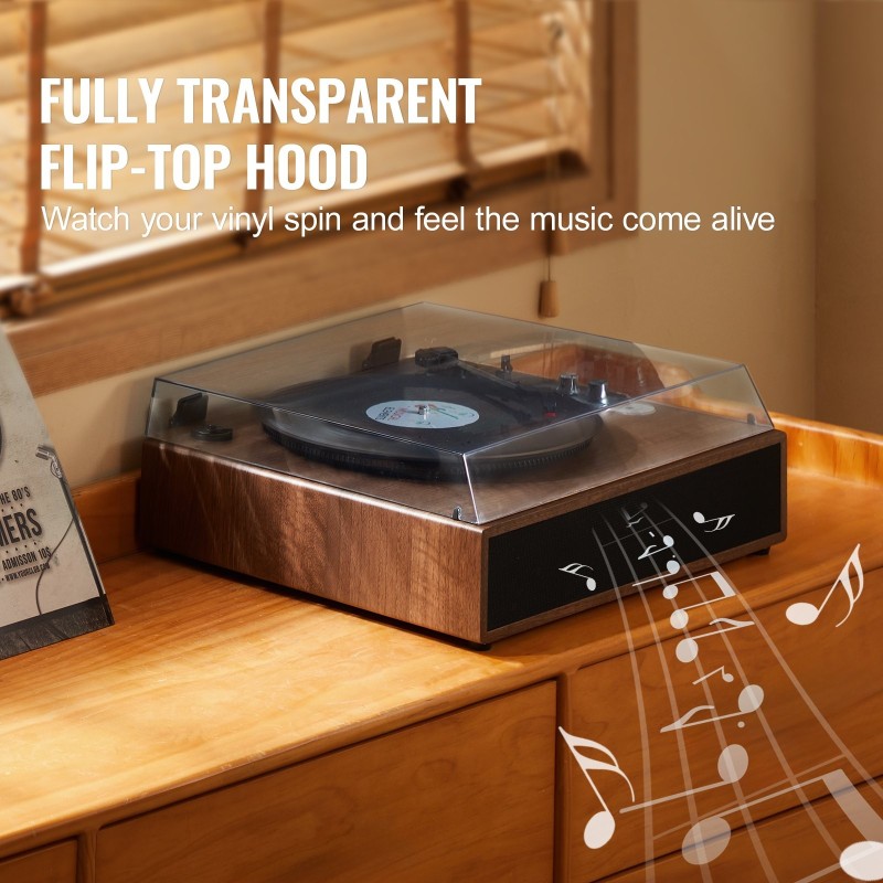 Vinylilevysoitin kolmenopeuksinen hihnavetoinen Bluetoothilla ja kymmenen watin stereokaiuttimilla