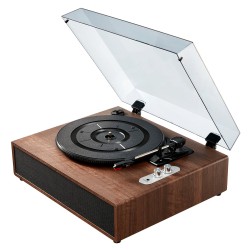 Vinylilevysoitin kolmenopeuksinen hihnavetoinen Bluetoothilla ja kymmenen watin stereokaiuttimilla