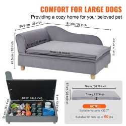 Lemmikkisohva samettiverhoilu puurunko kantavuus 50 kg isokokoisille koirille ja kissoille harmaa