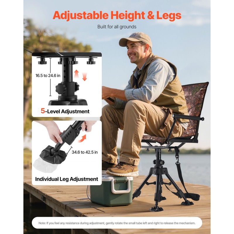 Metsästystuoli teräsrunko täyskääntyvä hiljainen taitettava korkeussäädettävä sataviisikymmentäkahdeksan kilogramman kantavuus