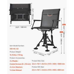 Metsästystuoli teräsrunko taitettava täyskääntyvä äänetön korkeussäädettävä käsinojilla upoamista estävät jalat