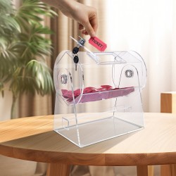 Akryylinen arvontarumpu tilaa 2500 lipuketta tai 100 arvontapalloa lukittava ovi 2 avainta