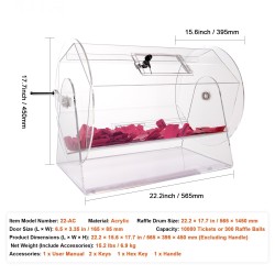 Akryylinen läpinäkyvä arpakuvarumpu kymmenentuhatta arpaa tai kolmesataa arpakuulaa lukittavalla ovella