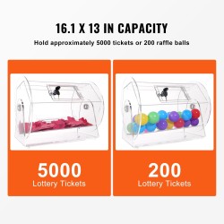 Akryylinen läpinäkyvä arpomisrumpu 5000 lipuketta tai 200 arpakuulaa lukittava ovi