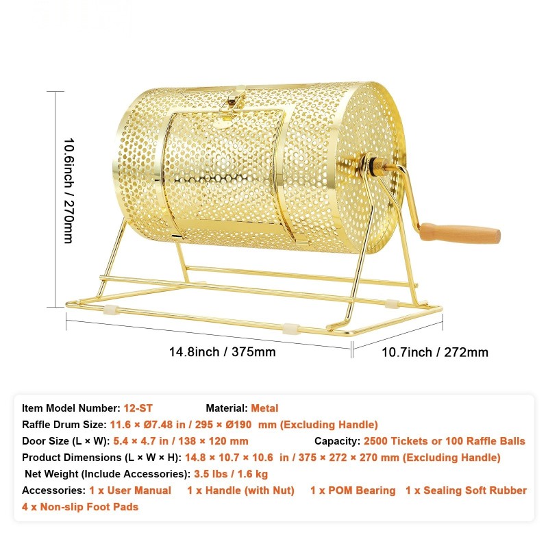 Arvontarumpu teräs messinkipinnoite 2500 lippua tai 100 pingispalloa massiivipuu kahva arvontapeleihin