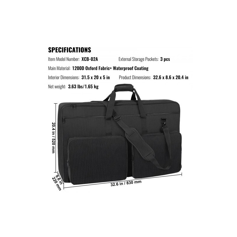 Pehmustettu DJ-mikserilaukku 1200D Oxford-kangas 830x220x520 mm 10 mm pehmuste