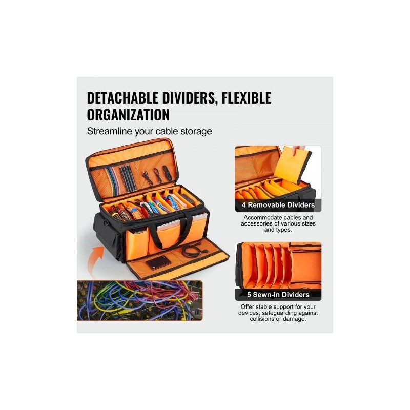 DJ-kaapelilaukku 1200D Oxford kangas ja nailon muovipohja 9 väliseinää pehmustettu olkahihna