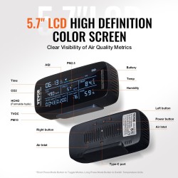 Ilmanlaadun mittari ABS-muovinen 5,7 tuuman näytöllä 9-toimintoinen sisä- ja ulkokäyttöön