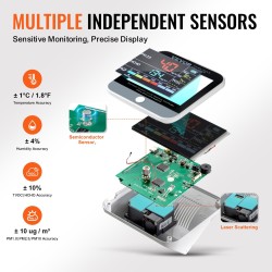 Ilmanlaadun mittari ABS-muovi 100×78×78 mm ladattava kahdeksantoimintoinen PM2.5 PM10 PM1.0 HCHO TVOC