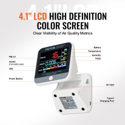 Ilmanlaadun mittari ABS-muovi 100×78×78 mm ladattava kahdeksantoimintoinen PM2.5 PM10 PM1.0 HCHO TVOC