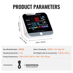 Ilmanlaadun mittari ABS-muovi 100×78×78 mm ladattava kahdeksantoimintoinen PM2.5 PM10 PM1.0 HCHO TVOC