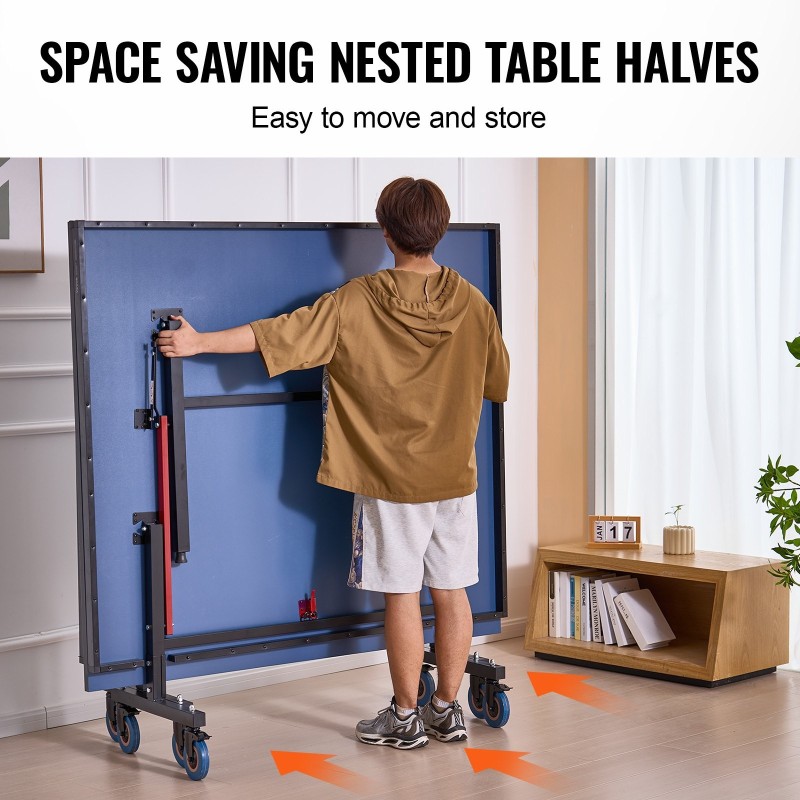 Pöytätennispöytä kilpailumitoitettu MDF 25 mm sisäkäyttöön taitettava lukittavat pyörät