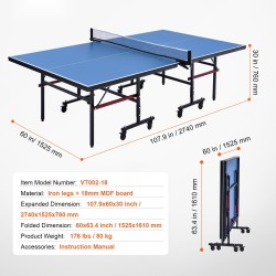 Pöytätennispöytä sisäkäyttöön ammattilaiskokoinen MDF 18 mm taitettava lukittavilla pyörillä