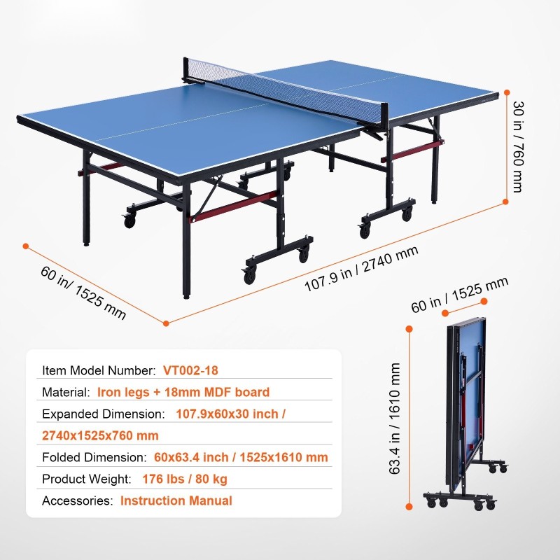 Pöytätennispöytä sisäkäyttöön ammattilaiskokoinen MDF 18 mm taitettava lukittavilla pyörillä