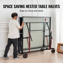 Pöytätennispöytä alumiinimuovilevy UV-pinnoite täysikokoinen jaettava kahteen puolikkaaseen lukittavat pyörät kymmenen minuutin