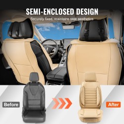 Etuistuinpäälliset 2 kpl hengittävä keinonahka beige useimpiin autoihin turvatyynyjen kanssa yhteensopivat