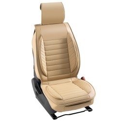 Etuistuinpäälliset 2 kpl hengittävä keinonahka beige useimpiin autoihin turvatyynyjen kanssa yhteensopivat