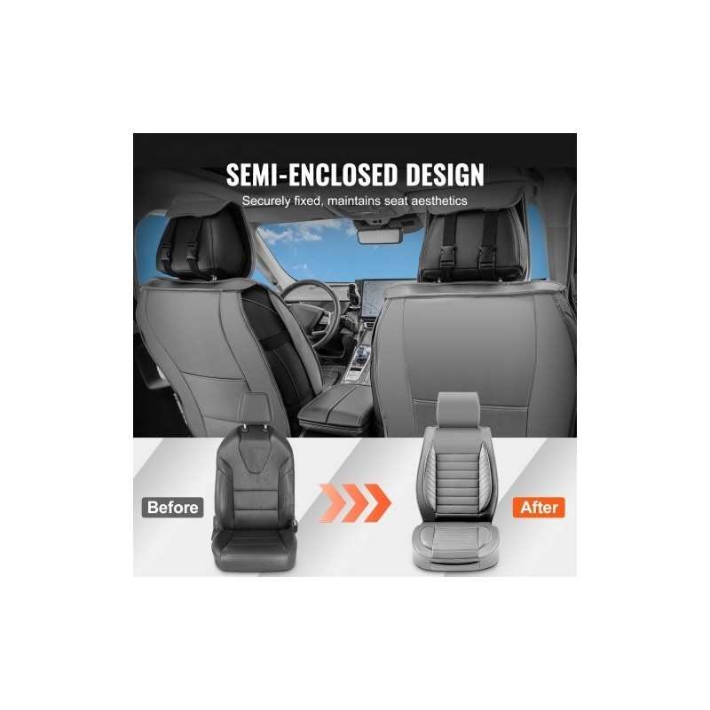 Etuistuinsuojat kaksi kappaletta keinonahkaiset harmaat yleismalliset ilmatyynyjen kanssa yhteensopiva puoliavoin muotoilu