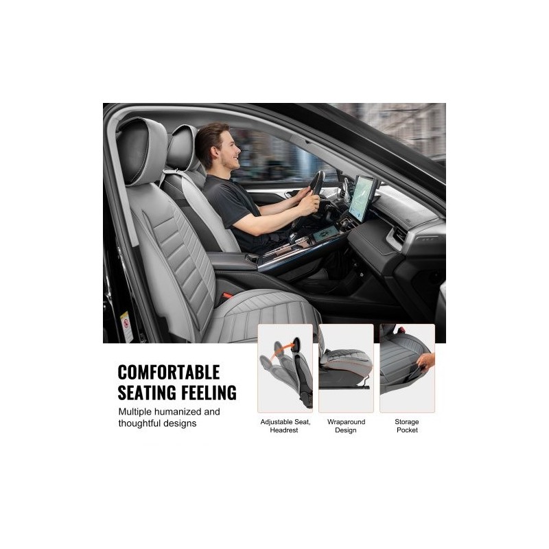 Etuistuinsuojat kaksi kappaletta keinonahkaiset harmaat yleismalliset ilmatyynyjen kanssa yhteensopiva puoliavoin muotoilu