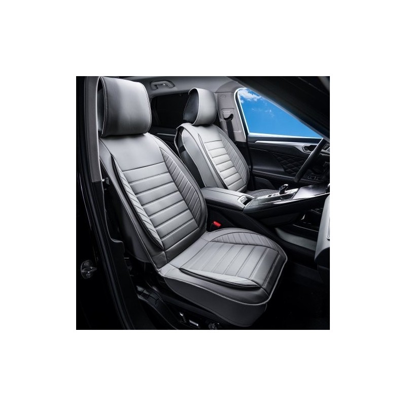 Etuistuinsuojat kaksi kappaletta keinonahkaiset harmaat yleismalliset ilmatyynyjen kanssa yhteensopiva puoliavoin muotoilu