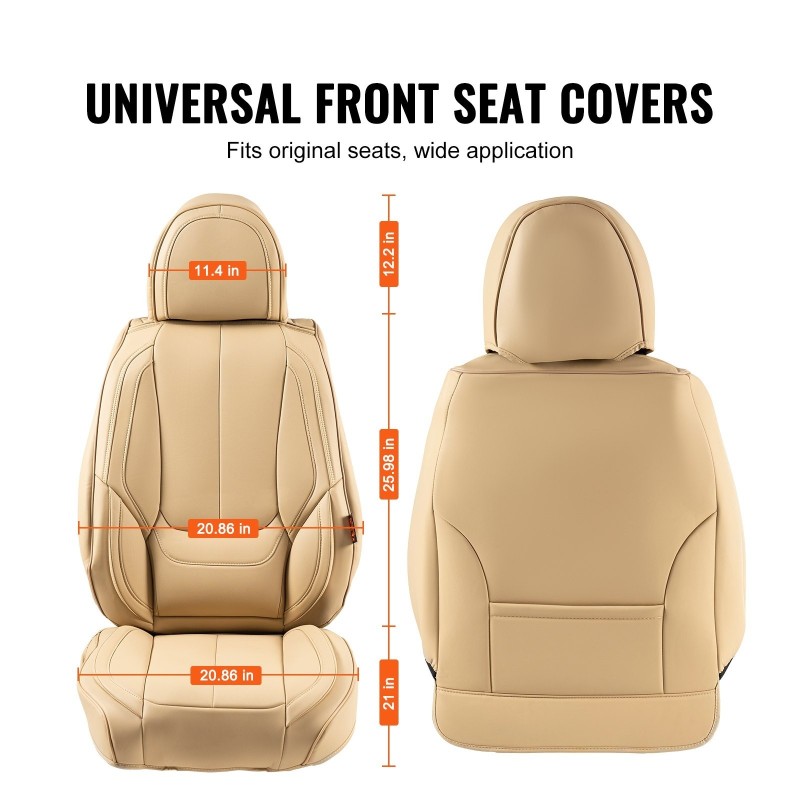 Keinonahkaiset etuistuinsuojat 6 kpl beige täyssuljettu turvatyyny-yhteensopiva irrotettaviin niskatukiin