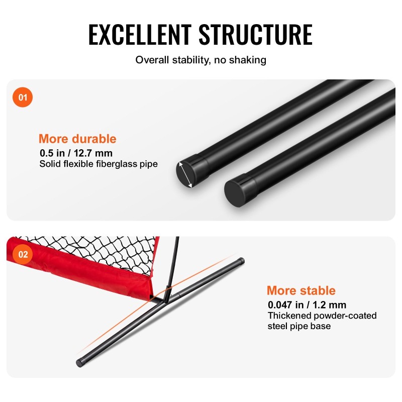 Suojaverkko baseballille ja softballille PET-verkko 213x122 cm teräsputkirunko kuljetuslaukulla