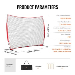 Pallopelien taustaverkko PET-verkko rautaputkirunko 3,93x1,40x2,75 m kantolaukulla