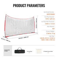 Suojaverkko PET-verkko 20x10 jalkaa teräsputkirunko kuljetuspussi palloharjoitteluun