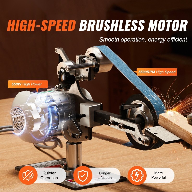 Hiomanauhakone 550 watin portaattomalla taajuusmuuttajalla mukana kolme nauhaa pyörö ja tasohiontaan